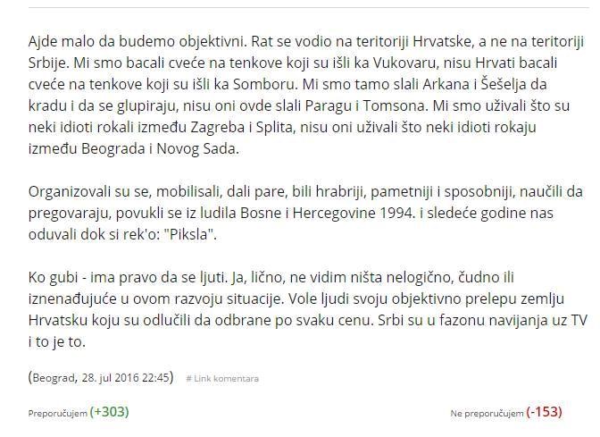 "BILI STE HRABRIJI I ODUVALI NAS": Post iz Srbije oduševio Hrvate