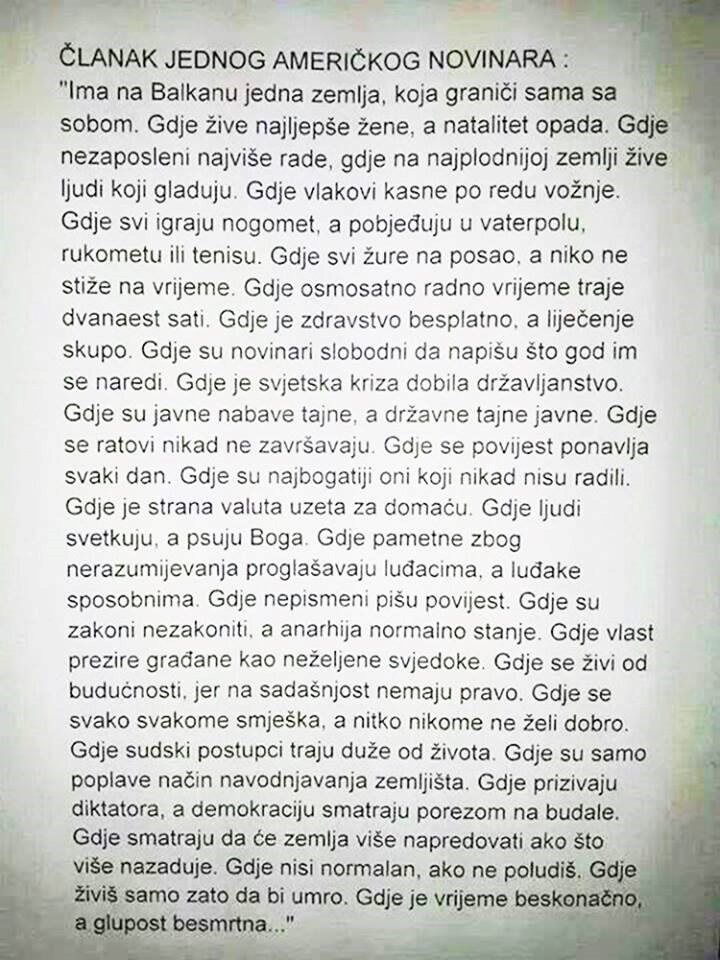 Na Balkanu jedna zemlja, gdje je glupost besmrtna..
