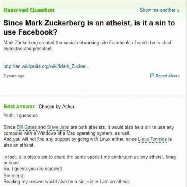 Korištenje Facebooka je grijeh jer je Zuckerberg ateist?