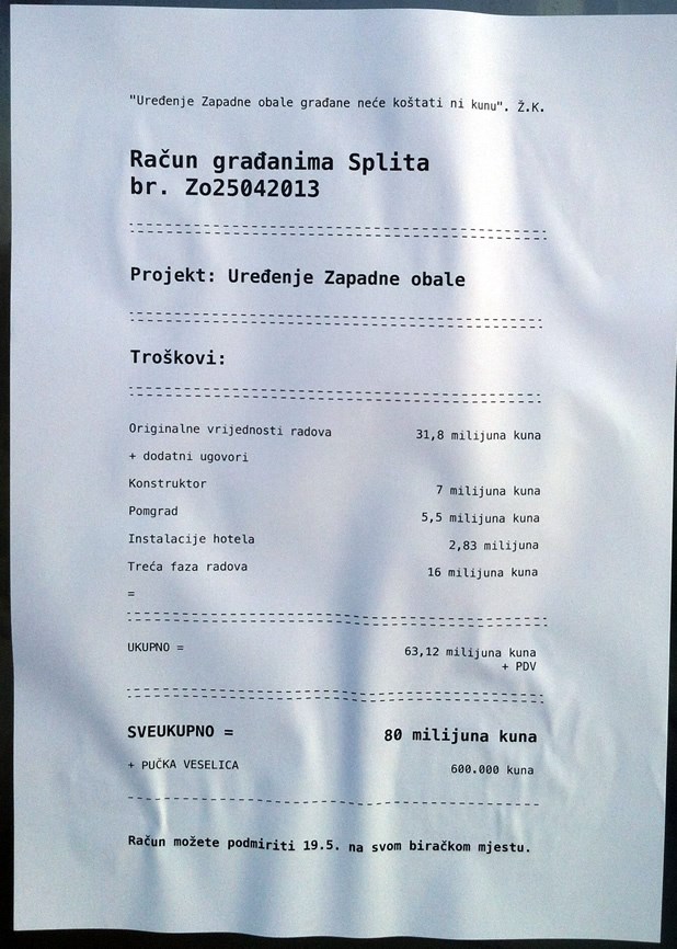 Građani Splita, izvolite račun za Zapadnu obalu