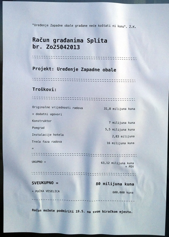 Građani Splita, izvolite račun za Zapadnu obalu