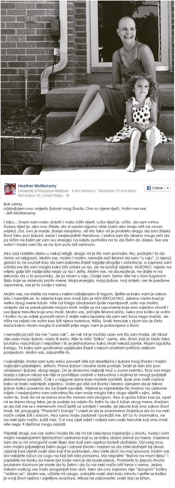 Muž objavio dirljivo i duhovito oproštajno pismo svoje žene koja je umrla od raka