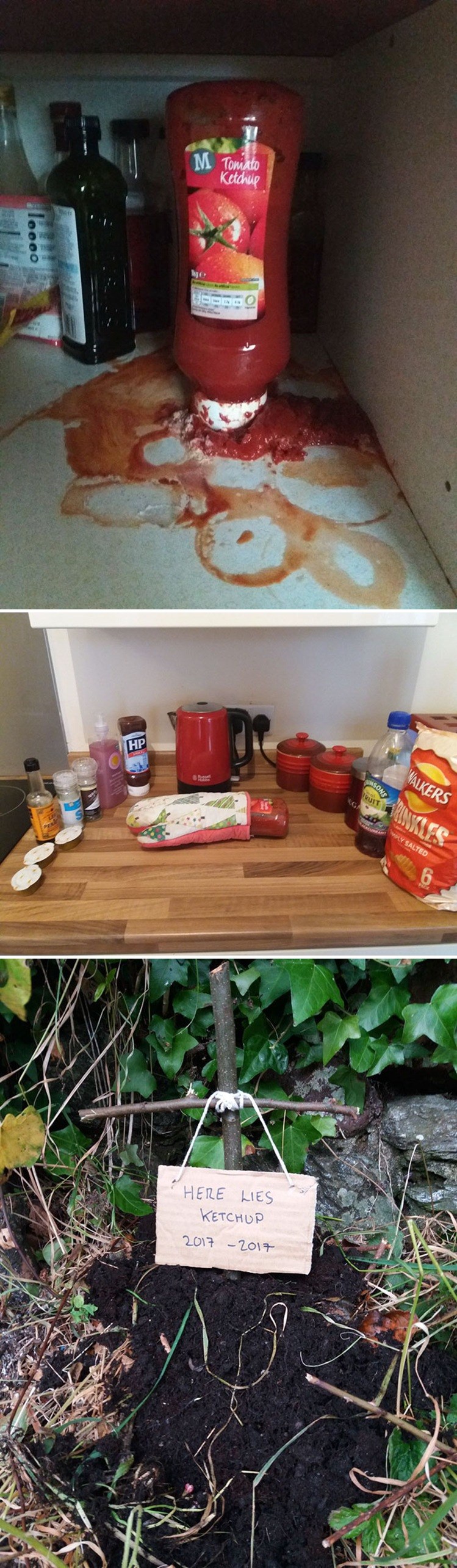 SUPERMARKET JE KRIV Lik održao sprovod za bocu ketchupa koja je počinila samoubojstvo u ormariću