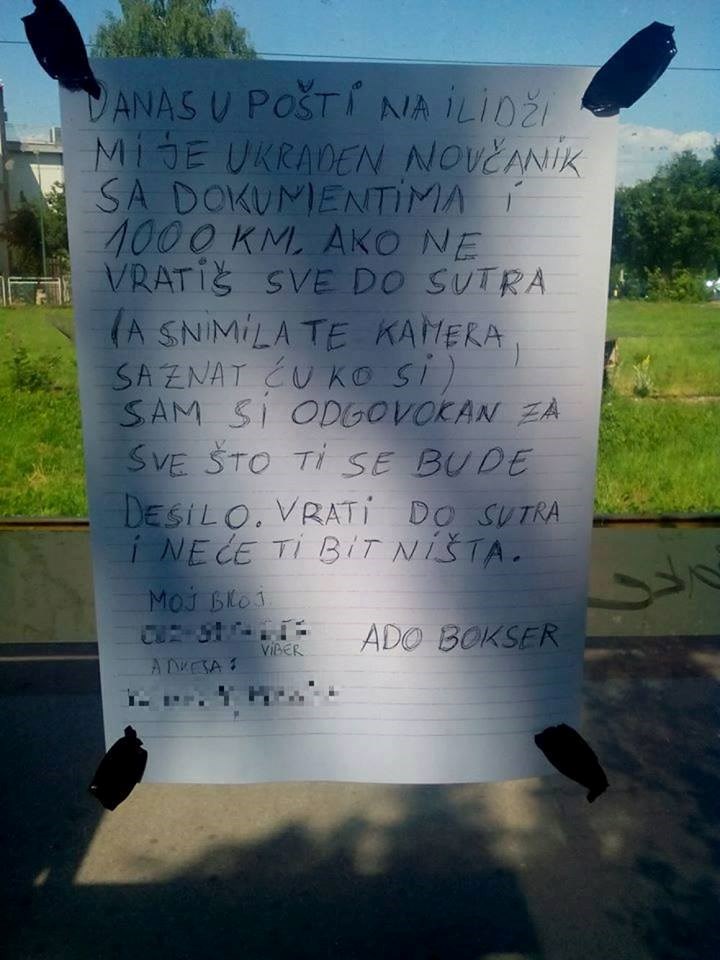 U pošti mu je ukraden novčanik pa je odlučio napisati poruku lopovu