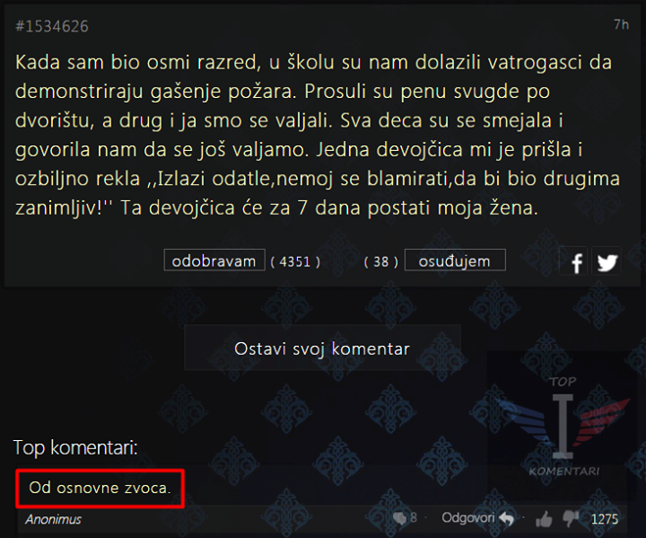 Ubio romantiku jednim komentarom