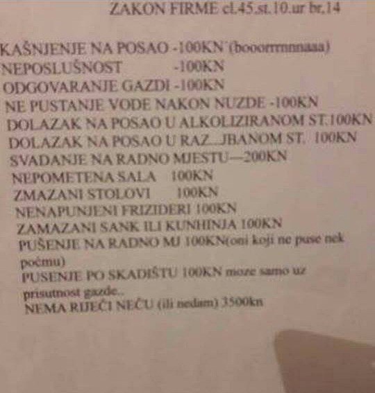 ZAKON FIRME Radnike je dočekala zanimljiva lista novčanih kazni