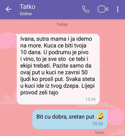 Roditelji su se pripremali za odlazak na more pa joj je tata ostavio upute i jednu neuobičajenu zamolbu