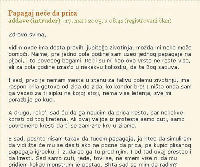Muke po papagaju: Monstrum terorizira ljubitelja životinja
