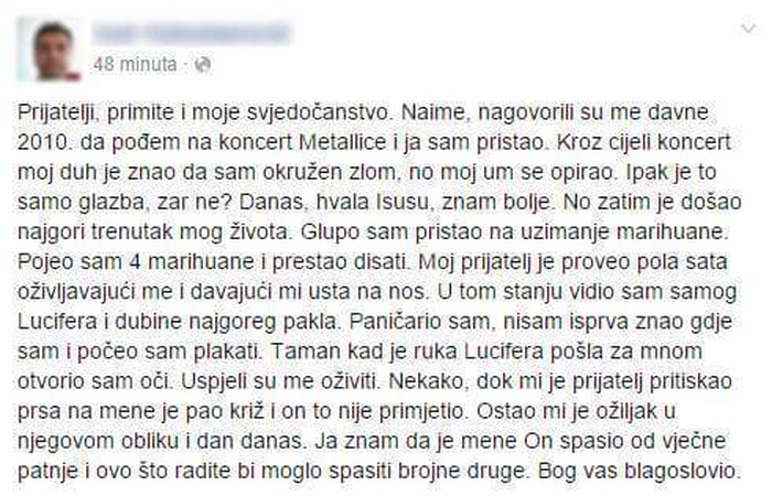 Metallica i jedenje marihuane ga odveli u Pakao!