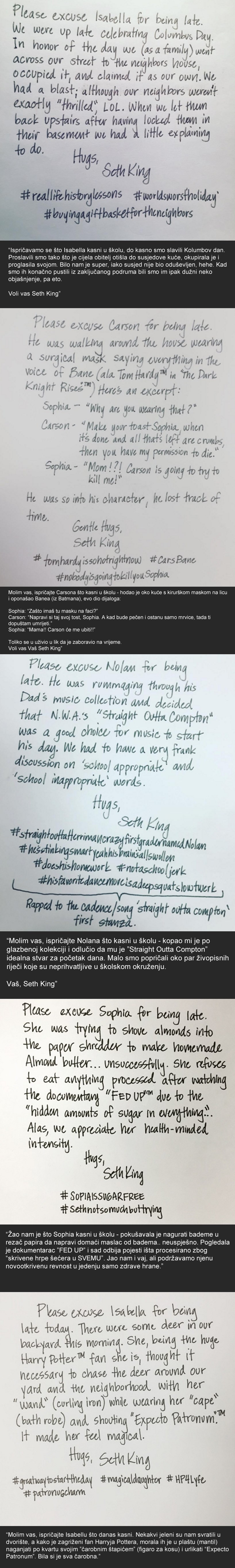 GALERIJA: Tata im piše duhovite ispričnice za školu, učitelji ludi za njima