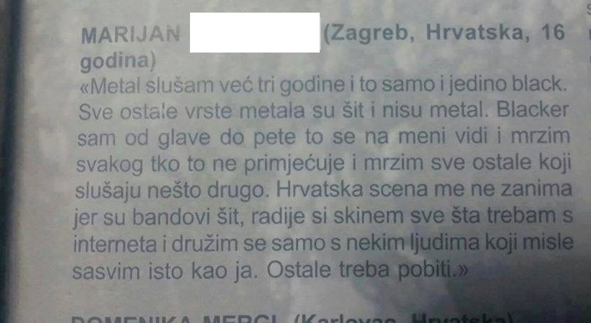 Mladi metalac jasno je rekao što misli o ljudima koji ne dijele njegove mišljenje