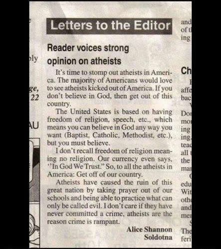 Kad vjernici podivljaju: Sve ateiste prognati iz Amerike