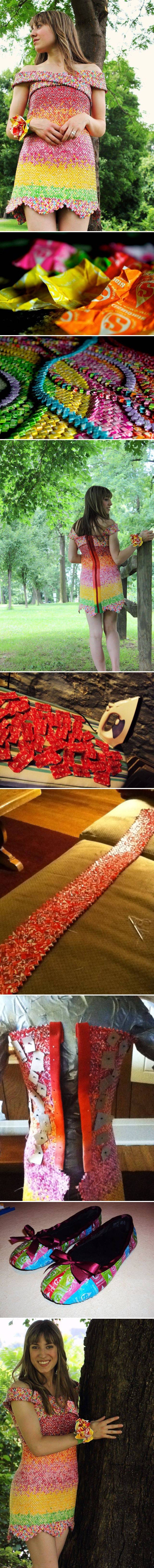 Žena napravila lijepu i elegantnu haljinu od tisuća omota slatkiša!