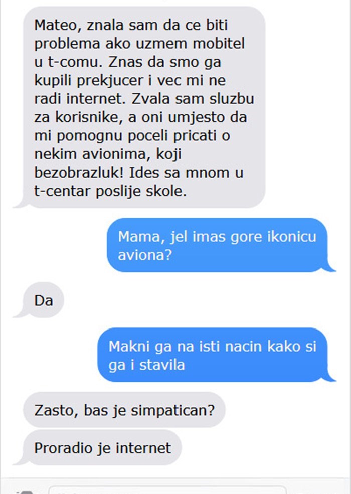 Mama je bila živčana i ljuta kada joj je služba za korisnike počela spominjati avione