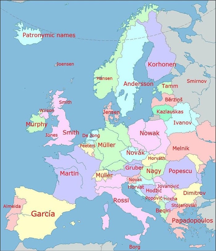 Najčešća prezimena u Europi