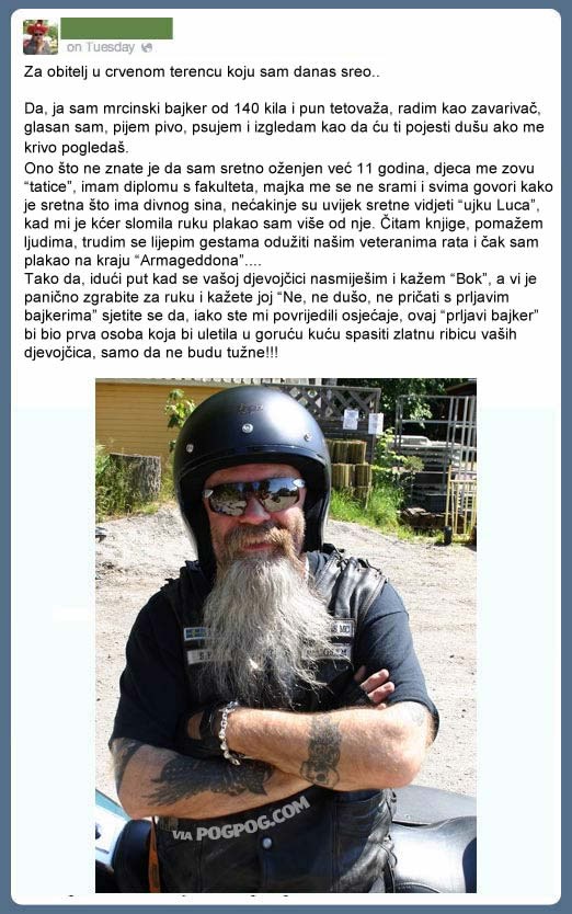 "Prljavi bajker" napisao dirljivu poruku zadrtoj obitelji