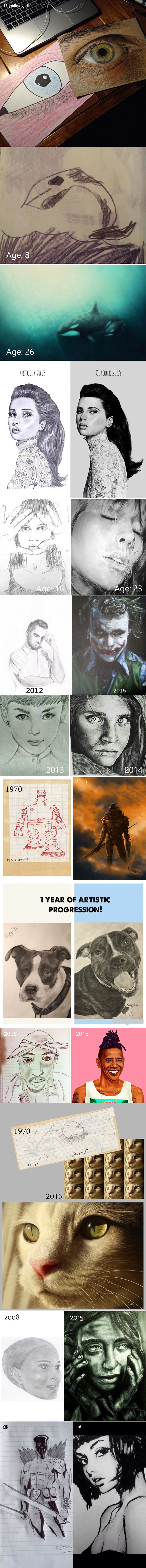 Crteži prije i nakon godina vježbe, nevjerojatno što trud postiže!