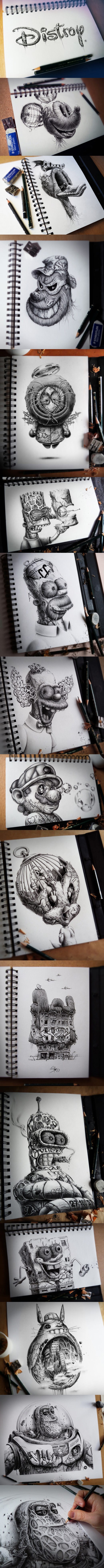 Običnom olovkom izrađuje impresivne crteže likova iz crtića