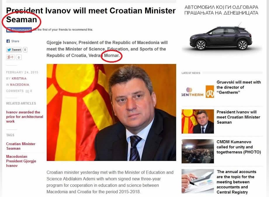 Ministra Mornara prekrstili u "pomorca"