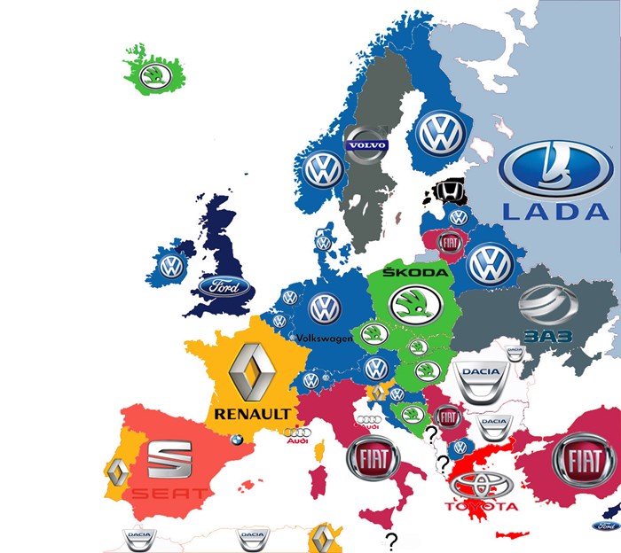 Karta Europe prema najčešće korištenim vozilima