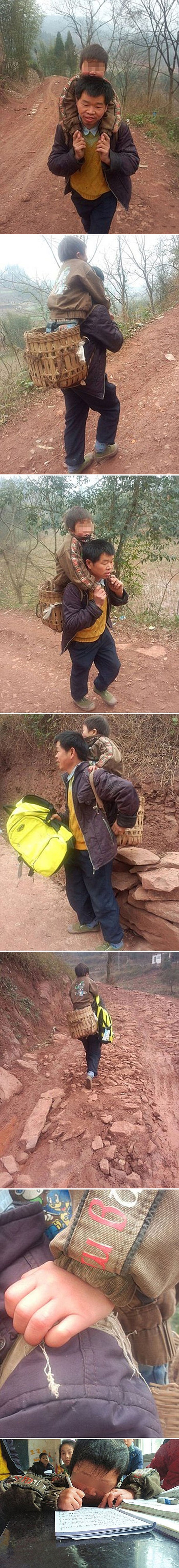 Kinez svaki dan hoda dodatnih 29 kilometara kako bi mu hendikepirani sin mogao ići u školu