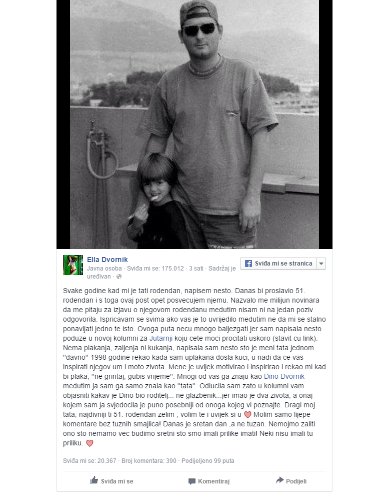 Danas bi mu bio rođendan: Ella Dvornik objavila dirljivu, ali sretnu, posvetu tati