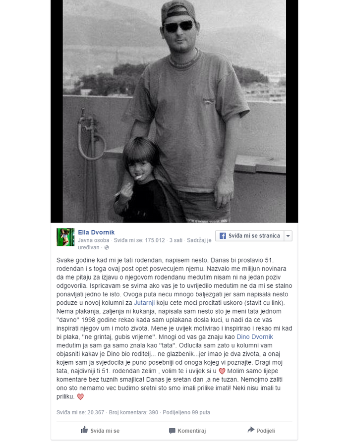 Danas bi mu bio rođendan: Ella Dvornik objavila dirljivu, ali sretnu, posvetu tati