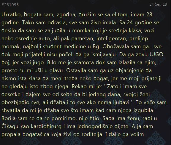 "Ostavila sam ga uz objašnjenje da meni treba netko bogat.."