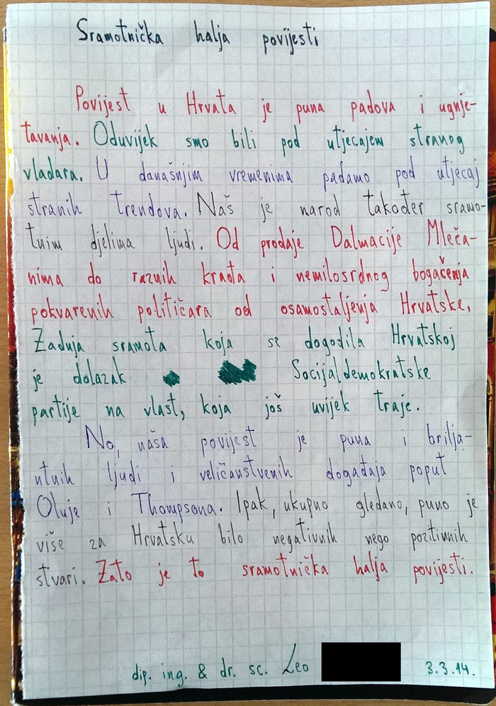 Bizarna zadaćnica hrvatskog učenika