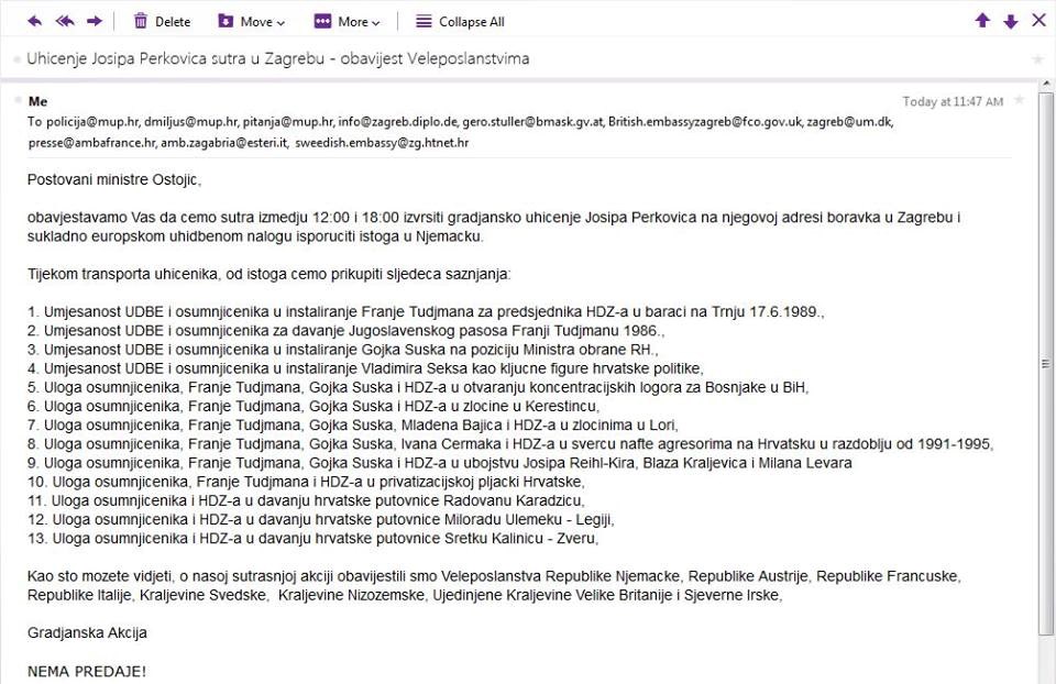 Uhićenje Perkovića: Građanska akcija na građanskom zadatku