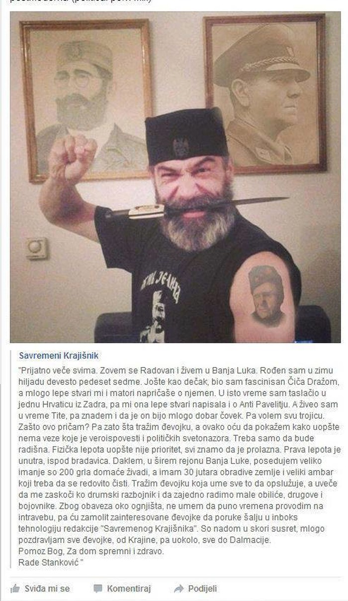 Četnički ustaša koji voli Tita traži curu!