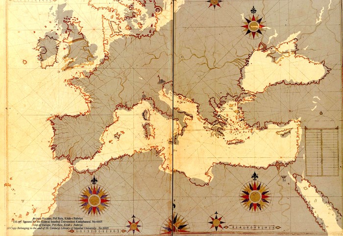 Turska karta Europe iz 16. stoljeća preko današnje, moderne karte