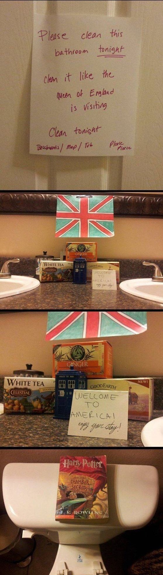 Dobila je naređenje da očisti kupaonicu kao da im u goste dolazi engleska kraljica, a ovo je rezultat njezinog rada