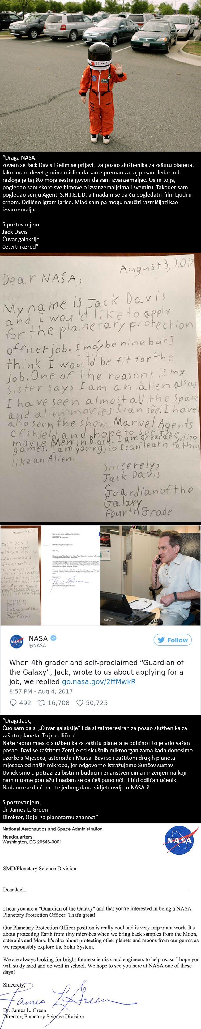 Devetogodišnji dječak se prijavio za posao u svemirskoj agenciji, nije morao dugo čekati NASA-in odgovor!