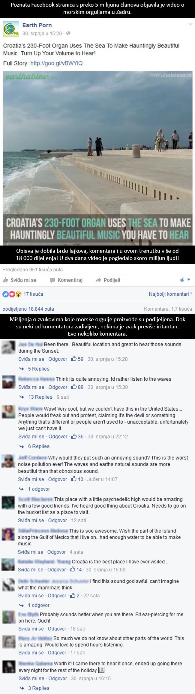 Odlična reklama za hrvatski turizam: Evo što stranci misle o zadarskim morskim orguljama