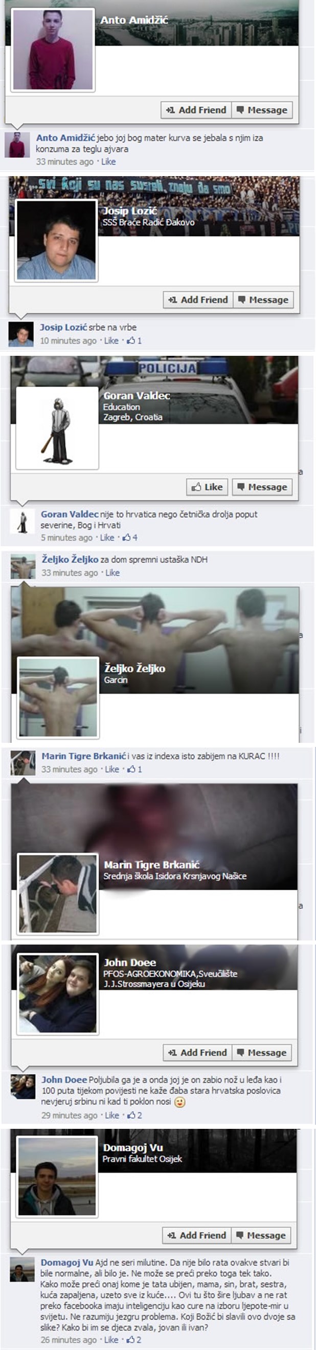 Hrvatska mladež puna mržnje "kolje" Facebookom