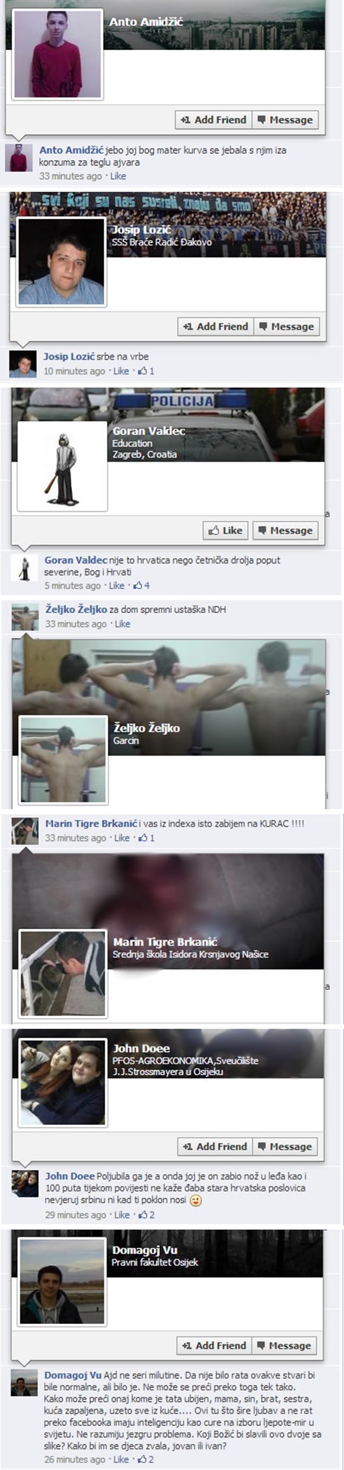 Hrvatska mladež puna mržnje "kolje" Facebookom