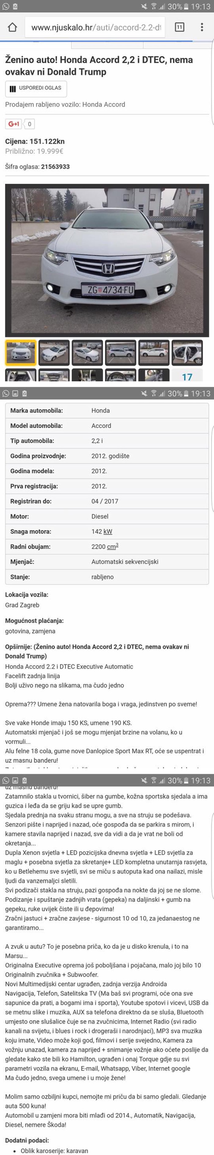 Muškarac prodaje ženin auto: "Nema ovakav ni Donald Trump"