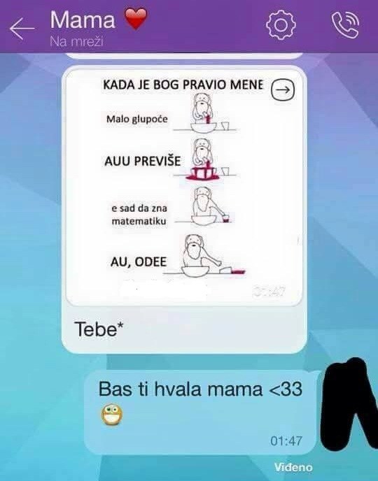 Kćer je dobila 1 iz matematika pa joj je mama poslala sliku koja joj je odmah popravila raspoloženje