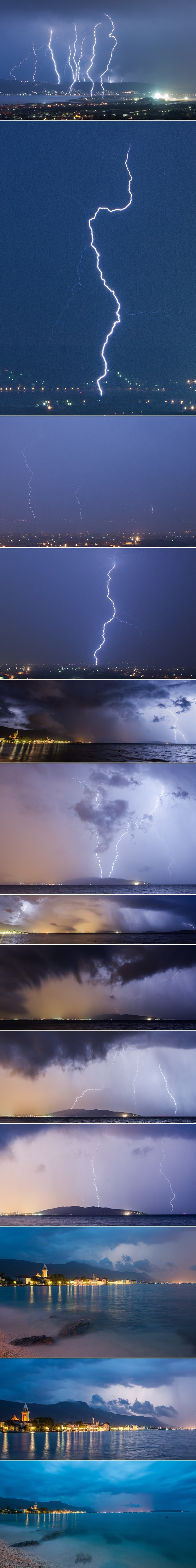 Prekrasno munjama prošarano nebo iznad Kaštelanskog zaljeva