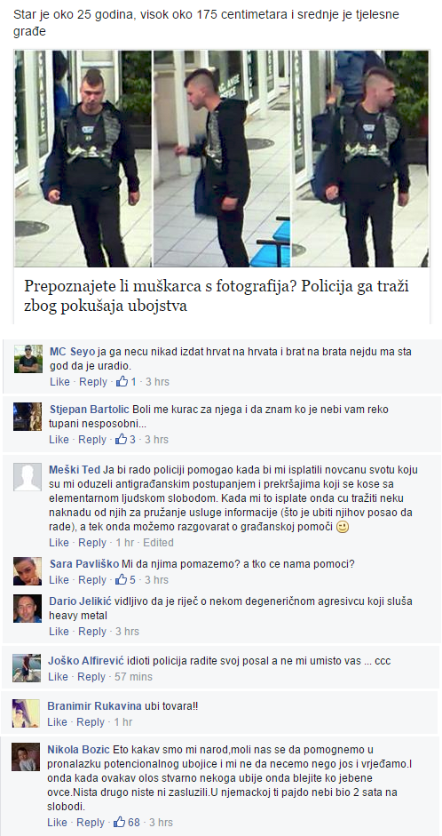 Hrvati štite potencijalnog ubojicu jer se dure na policiju!