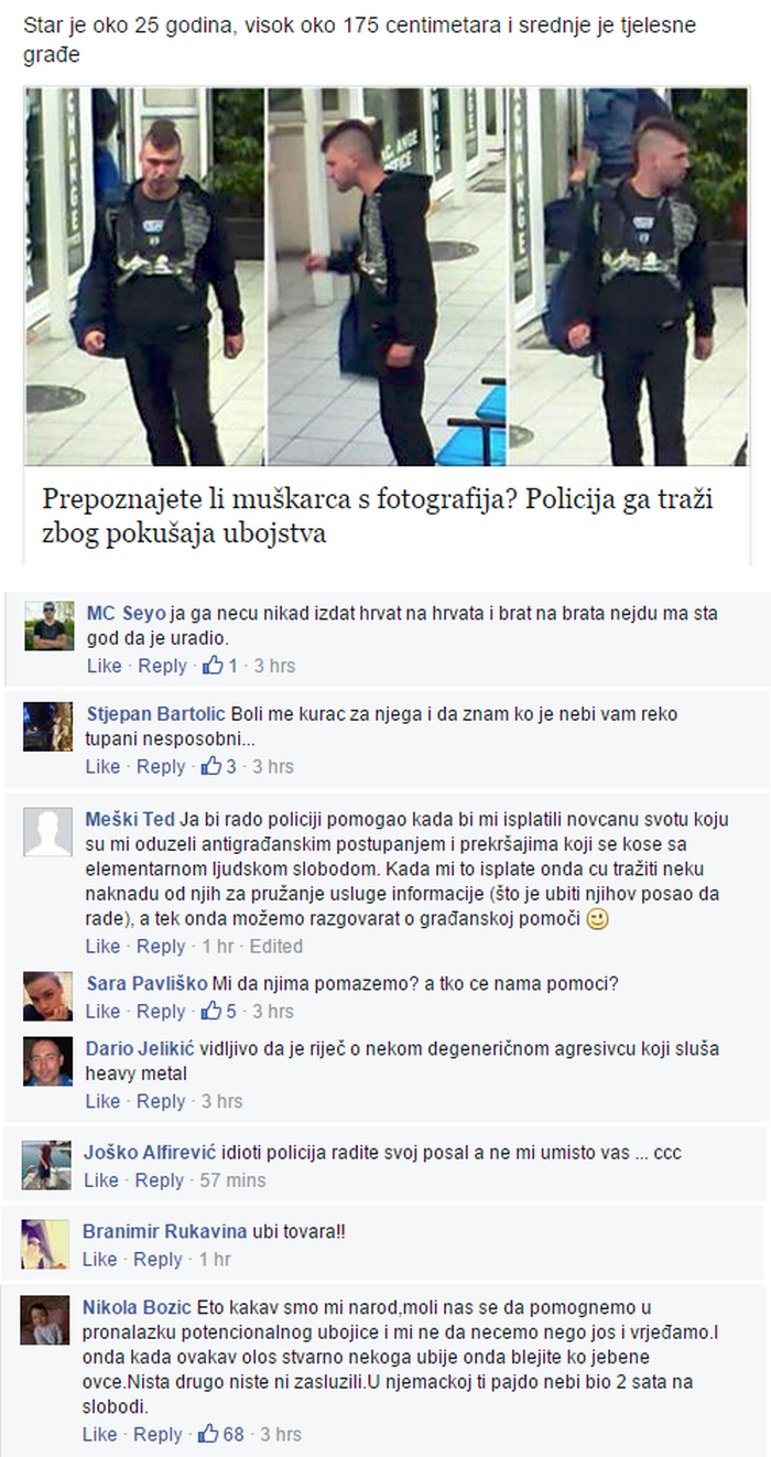 Hrvati štite potencijalnog ubojicu jer se dure na policiju!