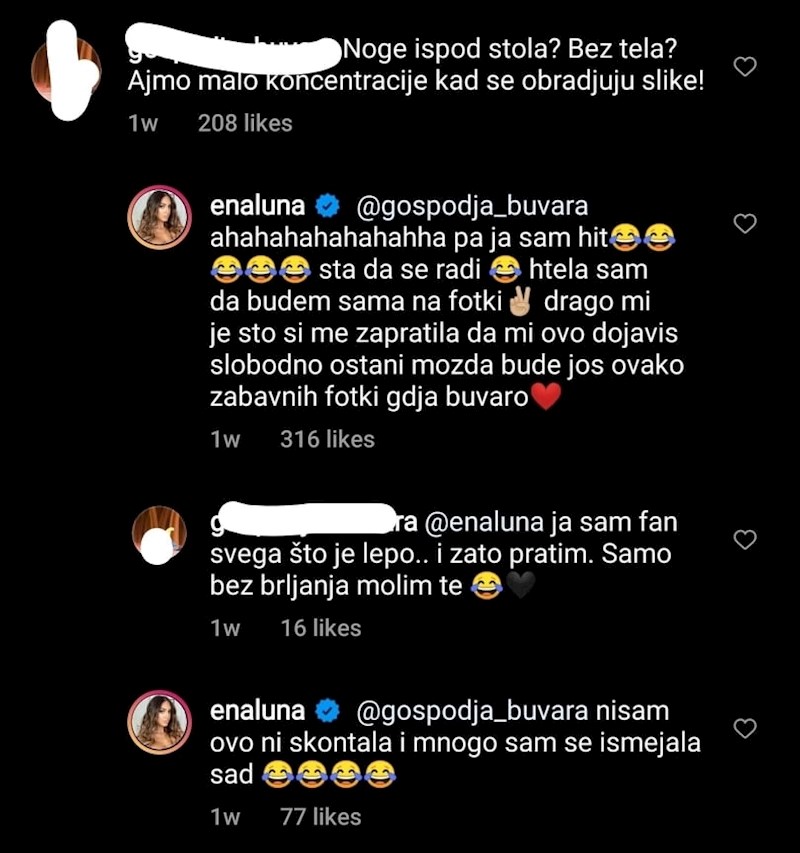 Reakcije Ene na upozorenje