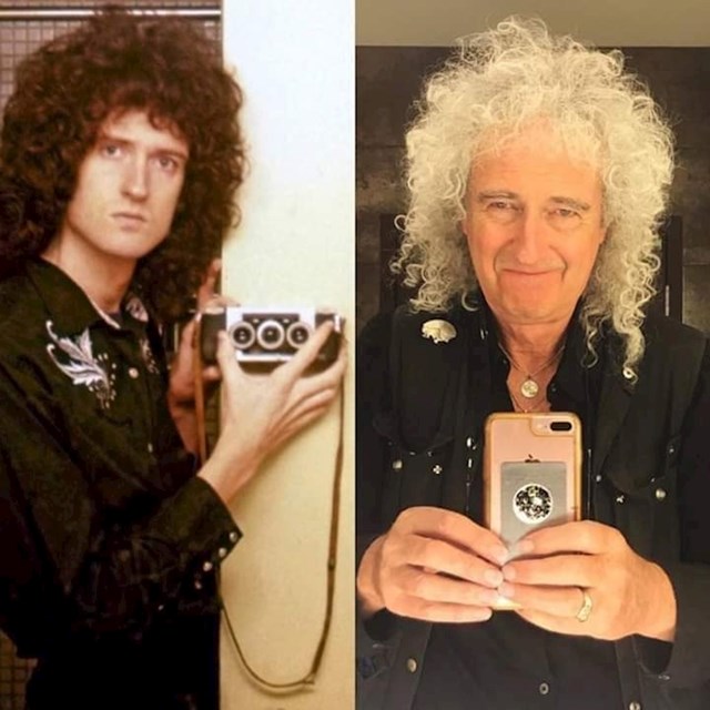 Brian May iz Queena radi selfie 2020. i prije 40 godina