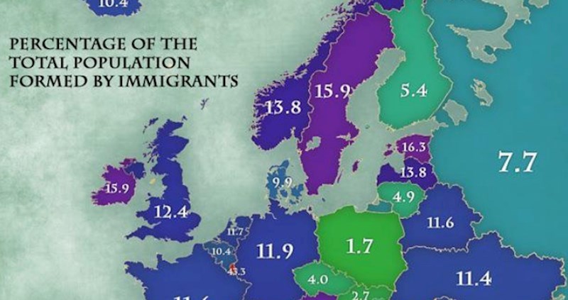 Mapa prikazuje postotak populacije zemlje koju čine imigranti, iznenadit će vas Hrvatska