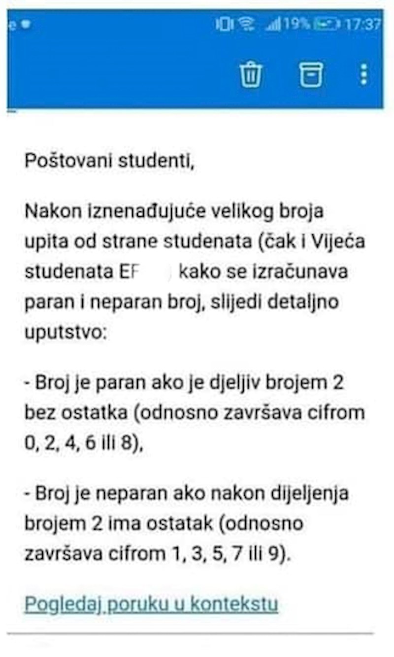 Izgleda da u "novo normalno" moramo svrstati i to da studenti ekonomskih fakulteta ne poznaju razliku između parnih i neparnih brojeva.