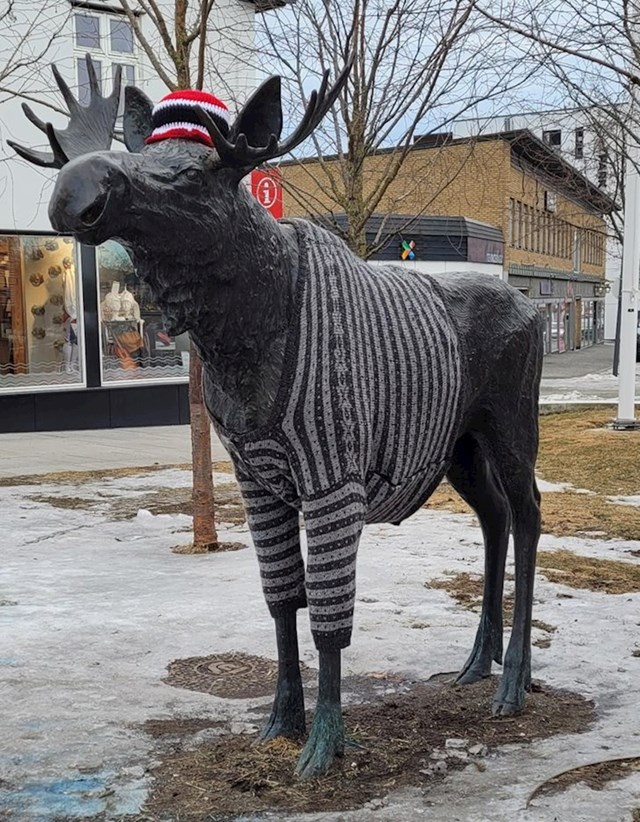 Norvežani su posebni - netko se potrudio izmjeriti skulpturu i napraviti mu šal i džemper