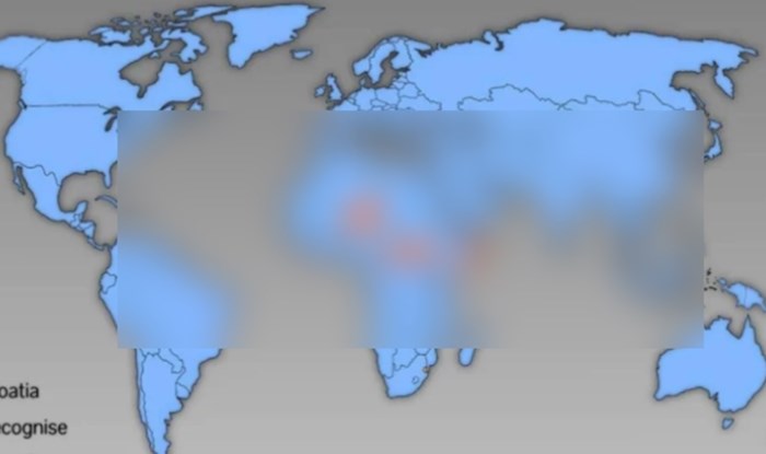 Mapa prikazuje sve države koje još uvijek nisu priznale neovisnost Hrvatske