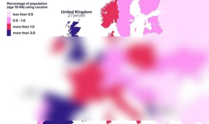 Mapa pokazuje koji postotak stanovništva Europe konzumira kokain. Pogledajte kako stoji Hrvatska