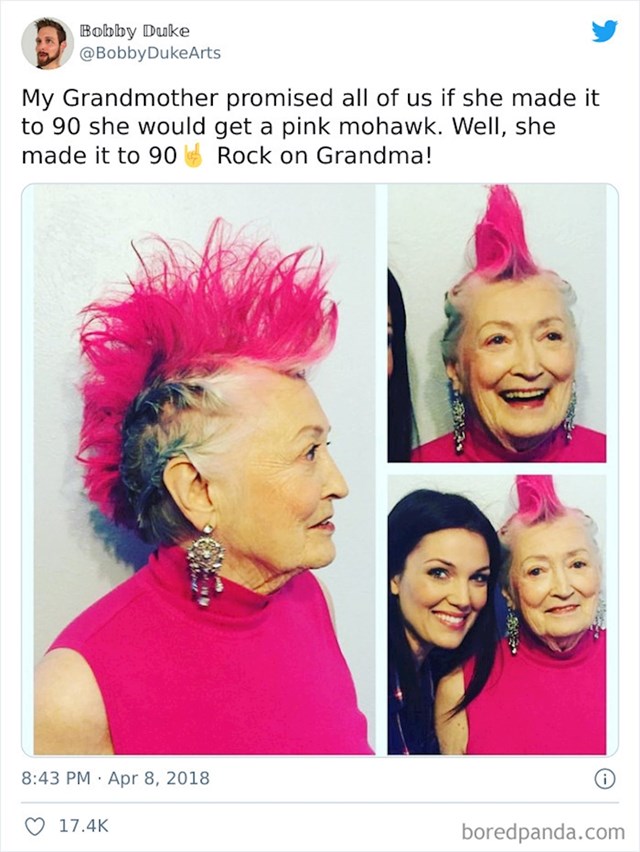 Baka nam je obećala da će se ošišati na rozu irokezu ako doživi 90 godina